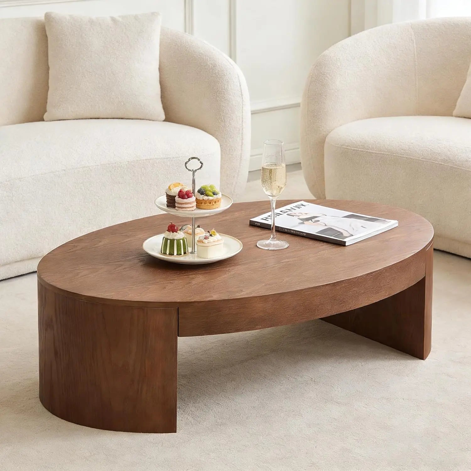 Rustic 35.98'' Round Wood Pedestal Coffee Tables