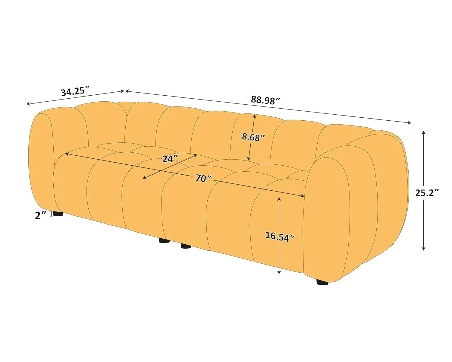 88" Oversized Boucle Fabric Sofa Tufted Deep Seat Couch, 3-Seats