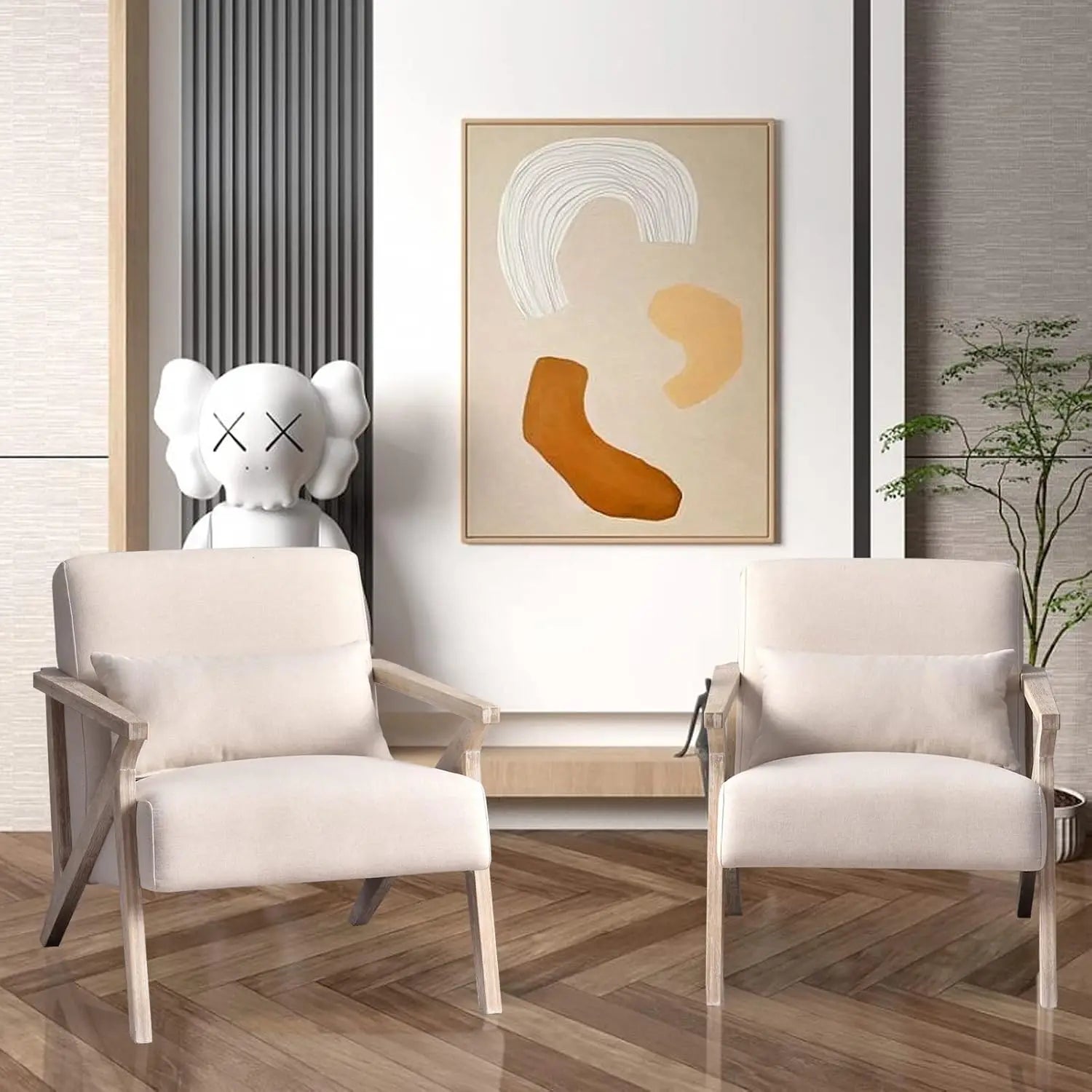 Mid-Century Chair, Wood Frame, Upholstered Armchair, Waist Cushion