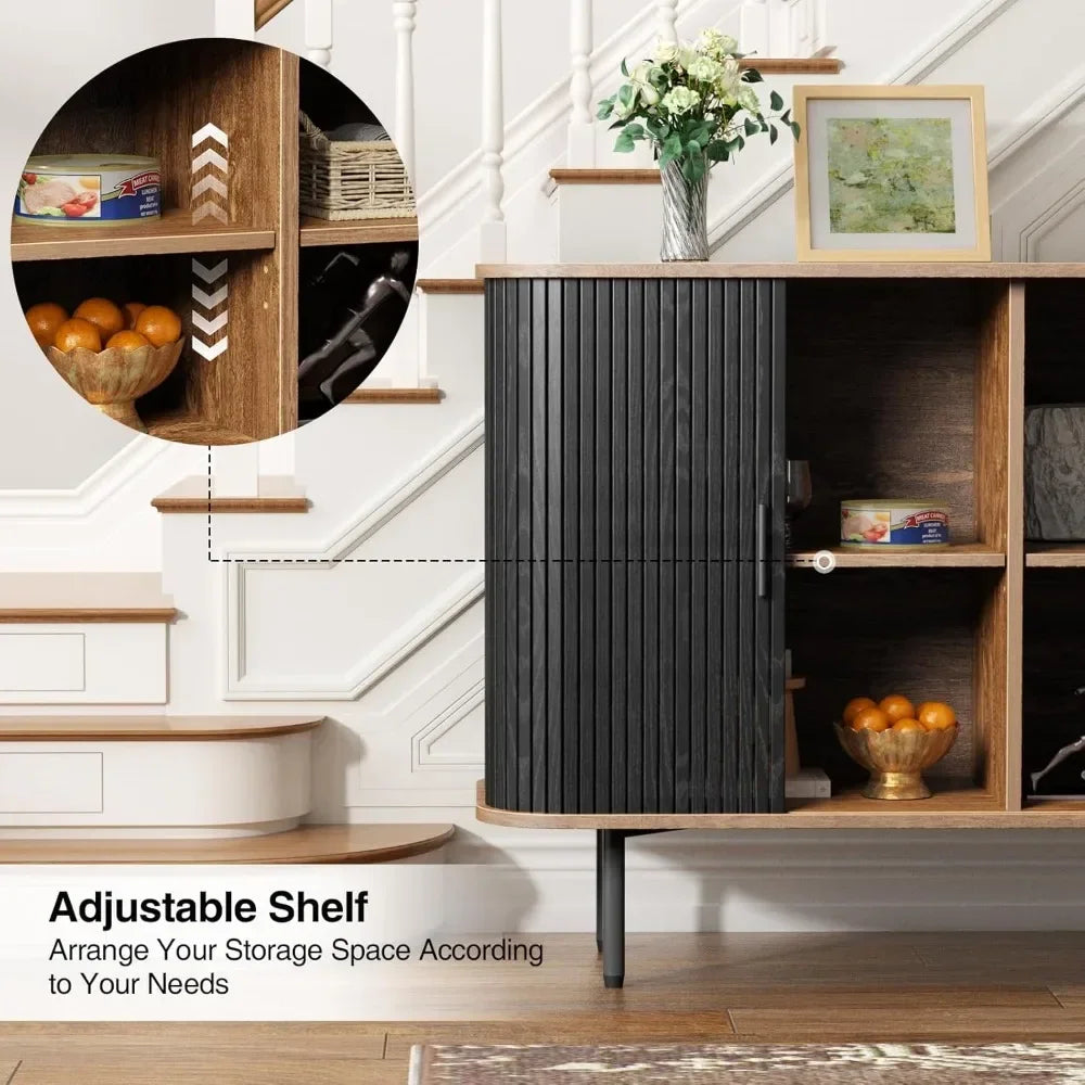 47''w x 32''h fluted sideboard storage console credenza slatted sliding
