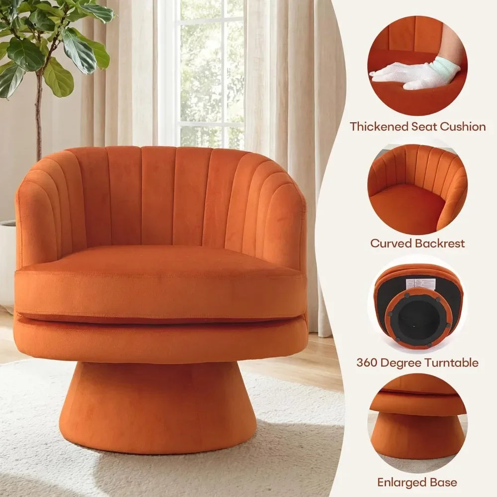 Velvet Barrel Chairs, Set of 2, 360° Swivel Accent Chairs, Armrests