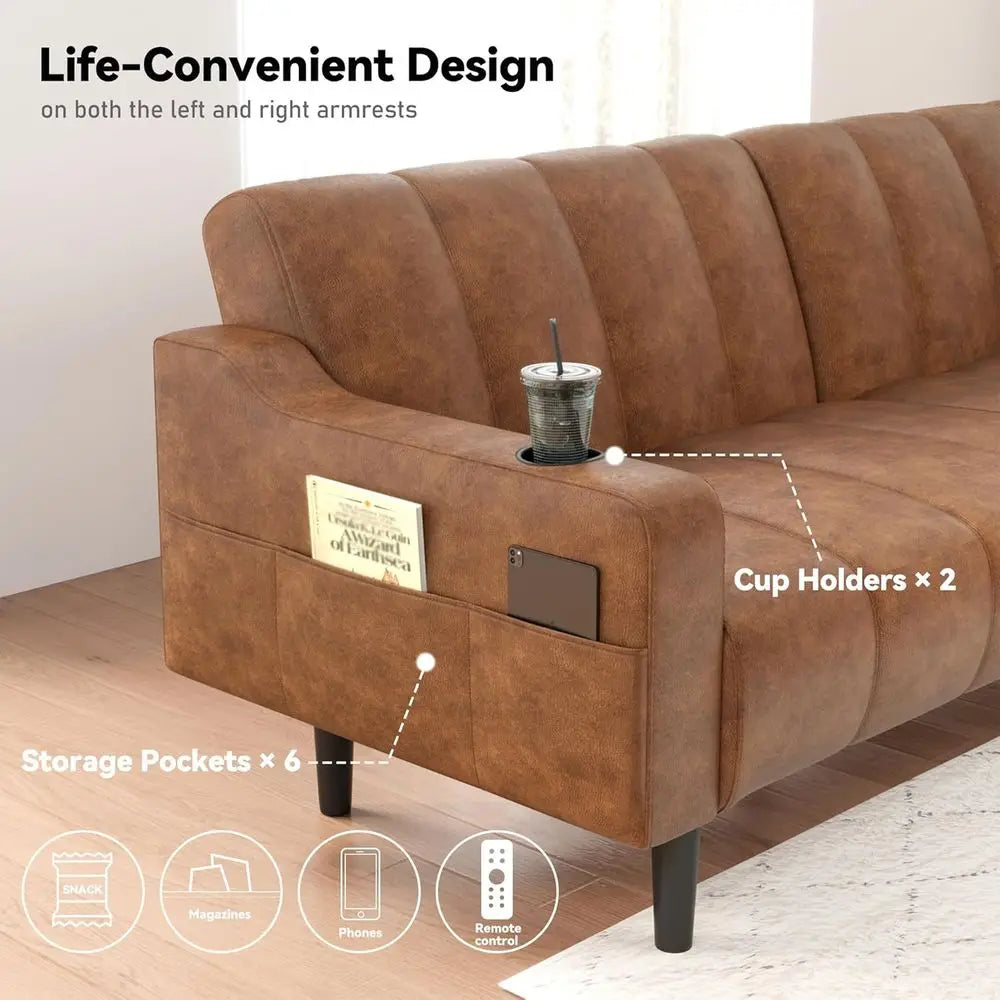 80IN Adjustable Leather Sleeper Sofa Bed, Chocolate Brown