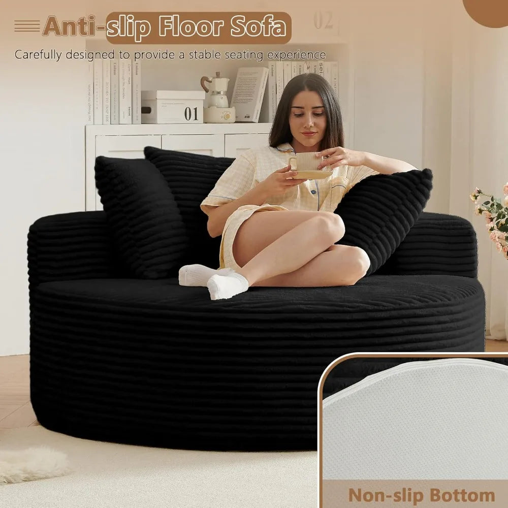 Oversized Circle Sofa Lounge Chaise, Corduroy Deep Seat Cloud