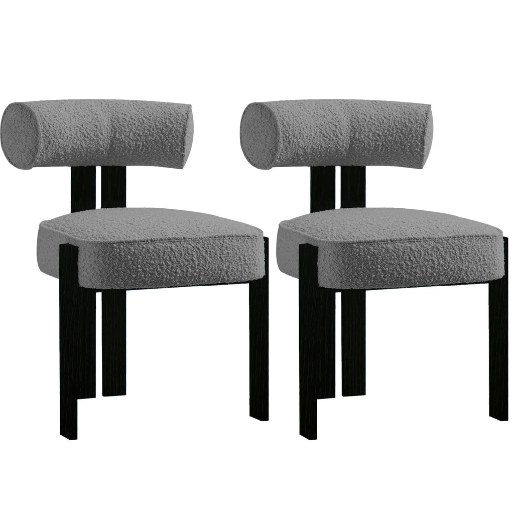 Plush Boucle Set of 2 Chairs, Upholstered Chairs Curved Backrest
