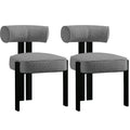 Plush Boucle Set of 2 Chairs, Upholstered Chairs Curved Backrest