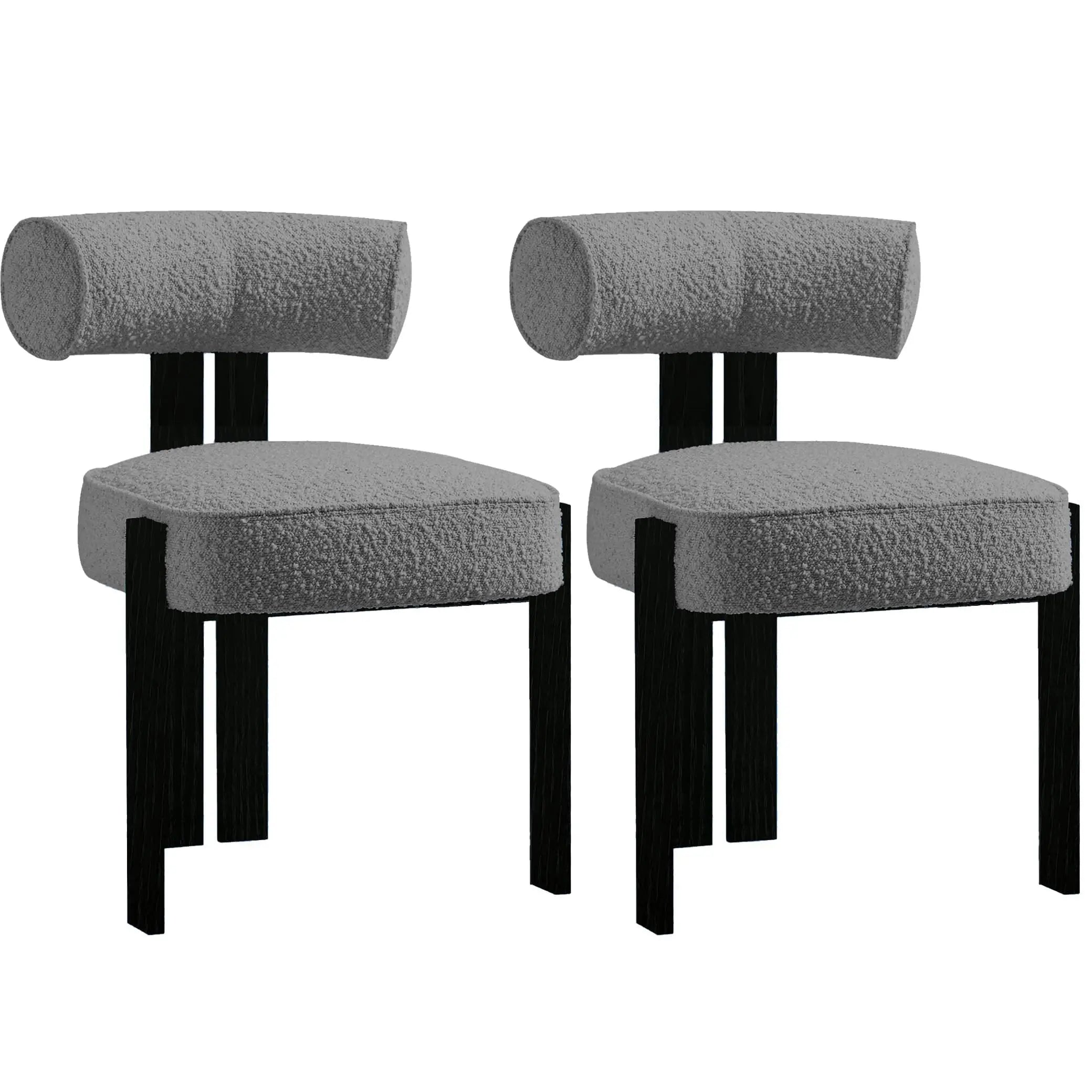 Plush Boucle Set of 2 Chairs, Upholstered Chairs Curved Backrest