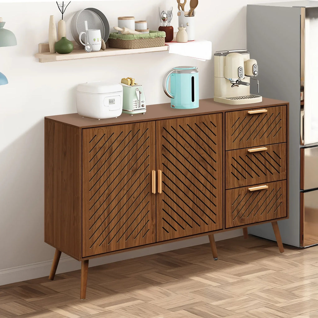 Buffet Sideboard Cabinet, Coffee Bar, Storage, 2-Doors, 3-Drawers, 3-Level Adjustable Shelves
