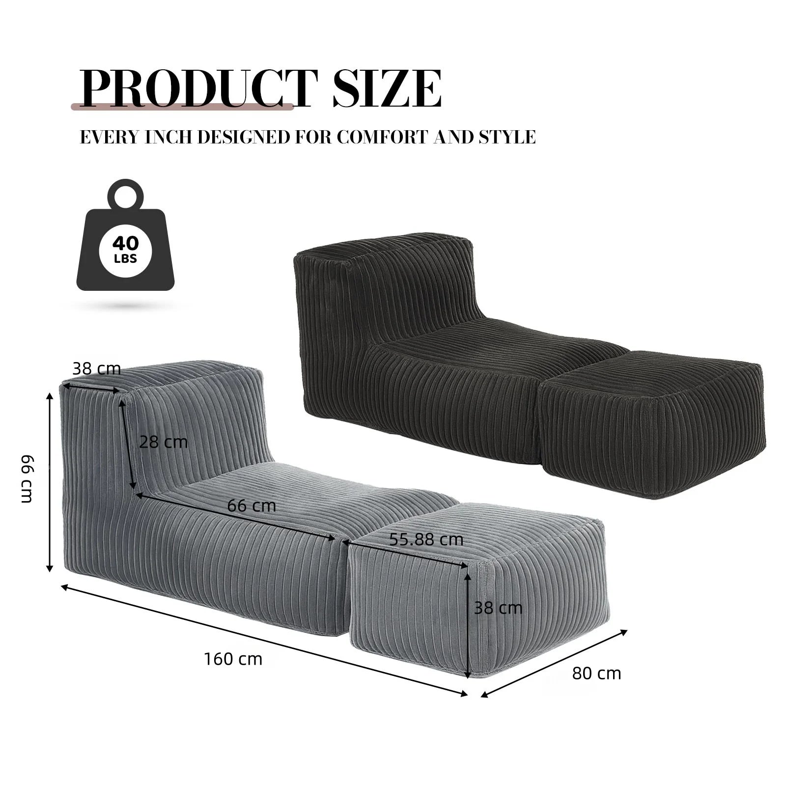 Convertible Sofa Bed, Chaise Lounge, 3-Zone Ergonomic Support Breathable Corduroy