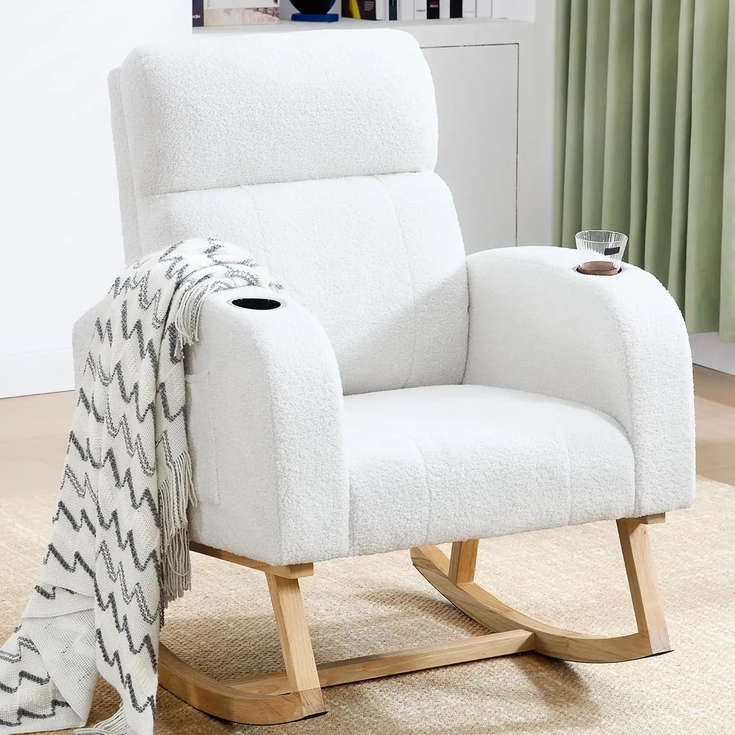 Rocking Chair, Sherpa Armchair with High Backrest