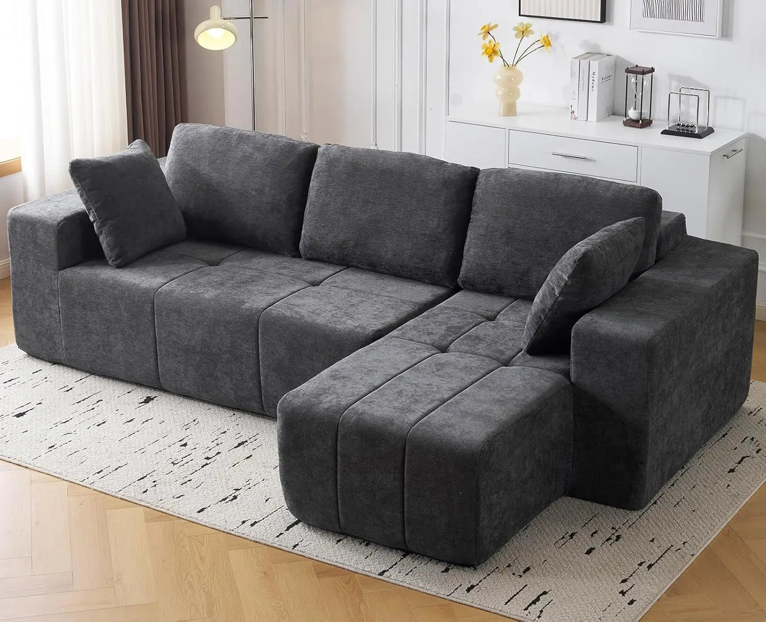 105" Boneless Cloud Chenille Upholstered L-Shape Sofa with Chaise