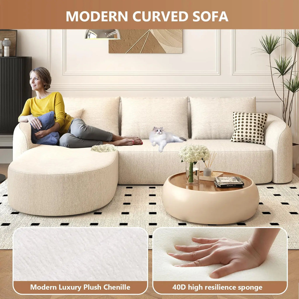 111" Modular Sectional Curved Back Sofa, L-Shape Boneless Cloud Couch