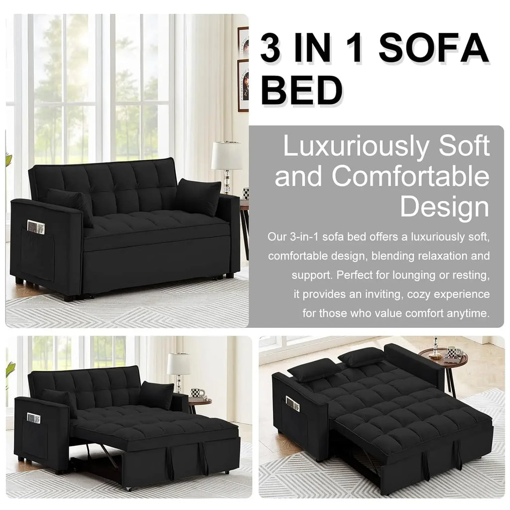 55" 3-in-1 Loveseat Sleeper Sofa Adjustable Reclining Pull Out