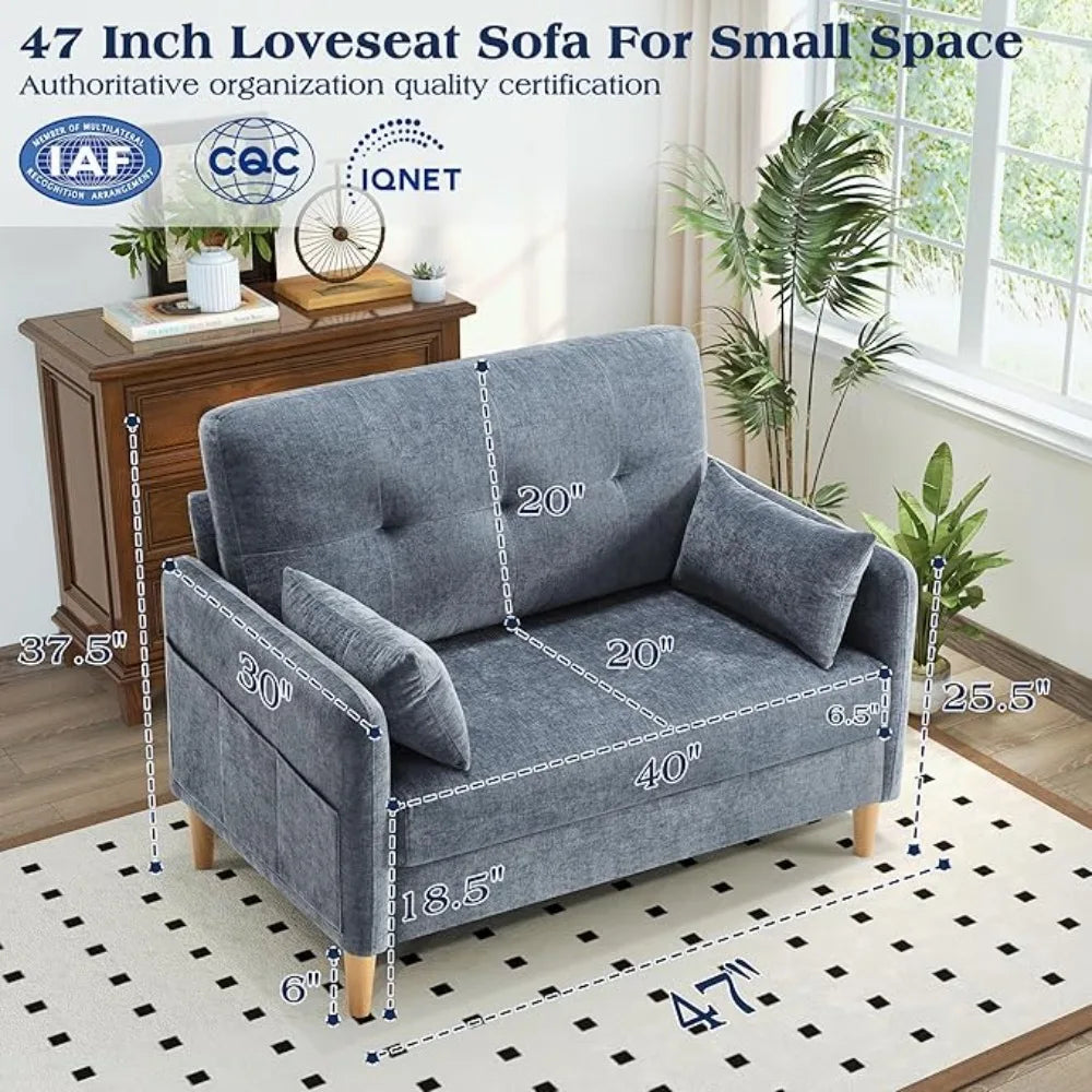 47" Loveseat Sofa, Comy Chenille Fabric Throws Removable Cushion