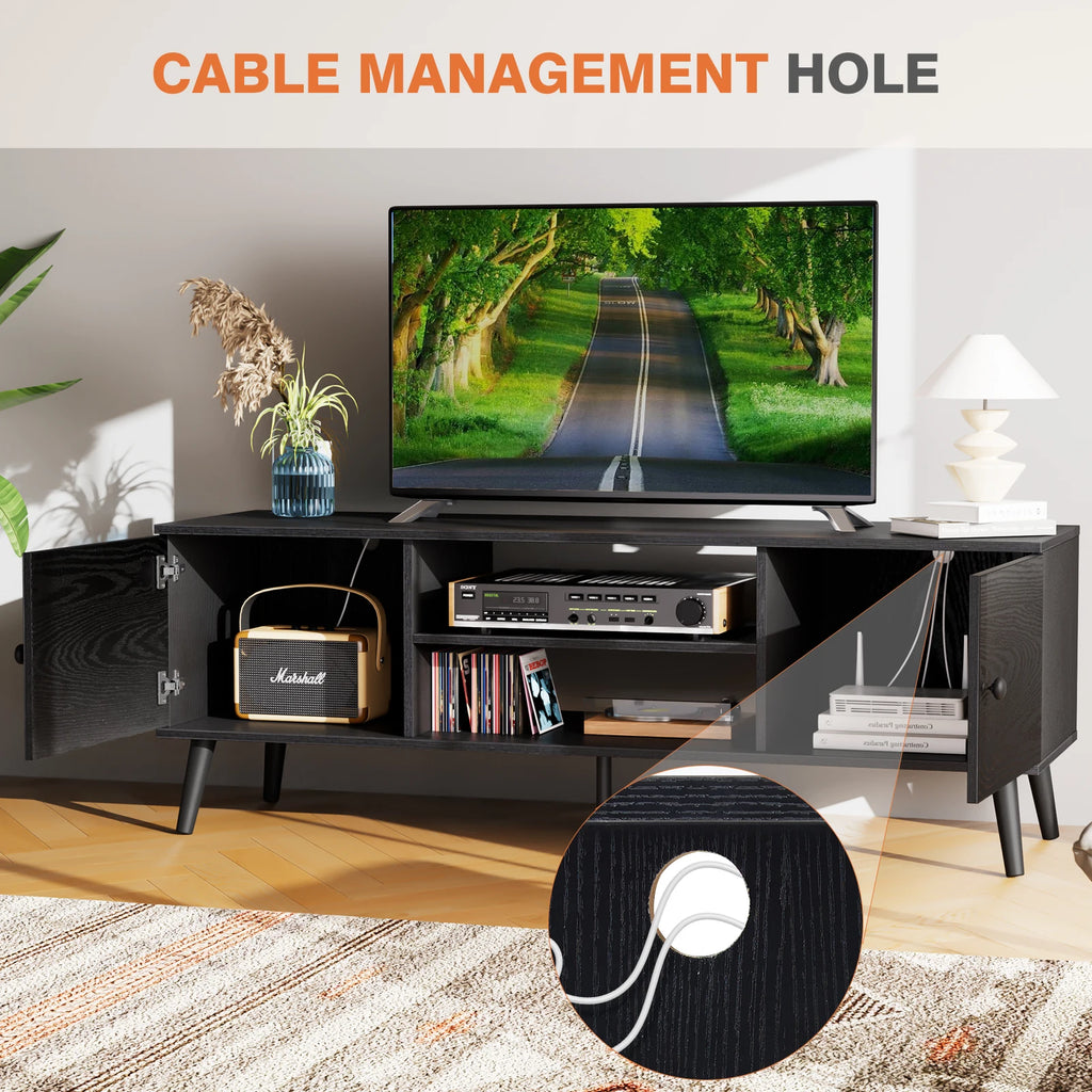 Wooden TV Stand For Up To 60 Inch TV's, Adjustable Shelf, 2 Storage