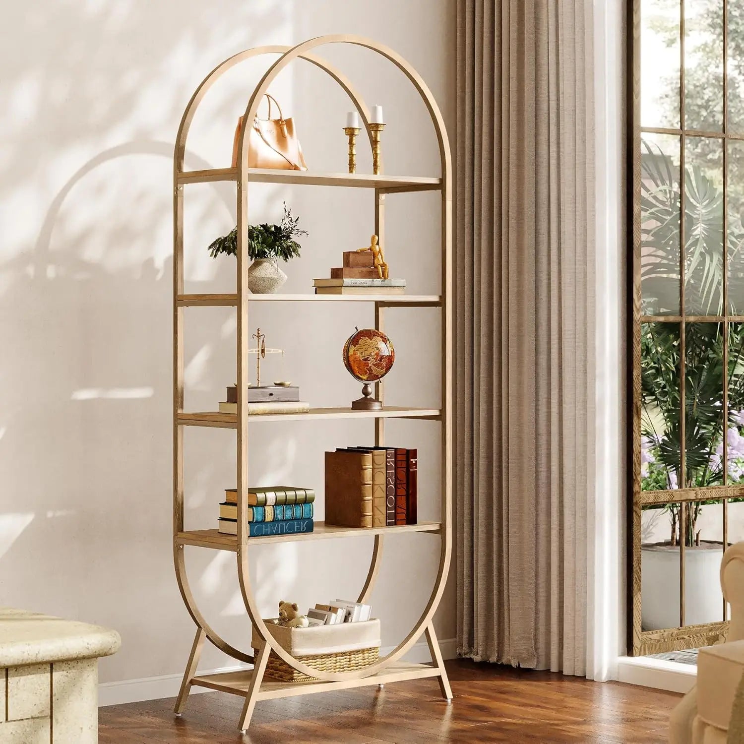 5-Tier Arched Bookcase, 70.8" Tall Open Book Shelves, Freestanding Display