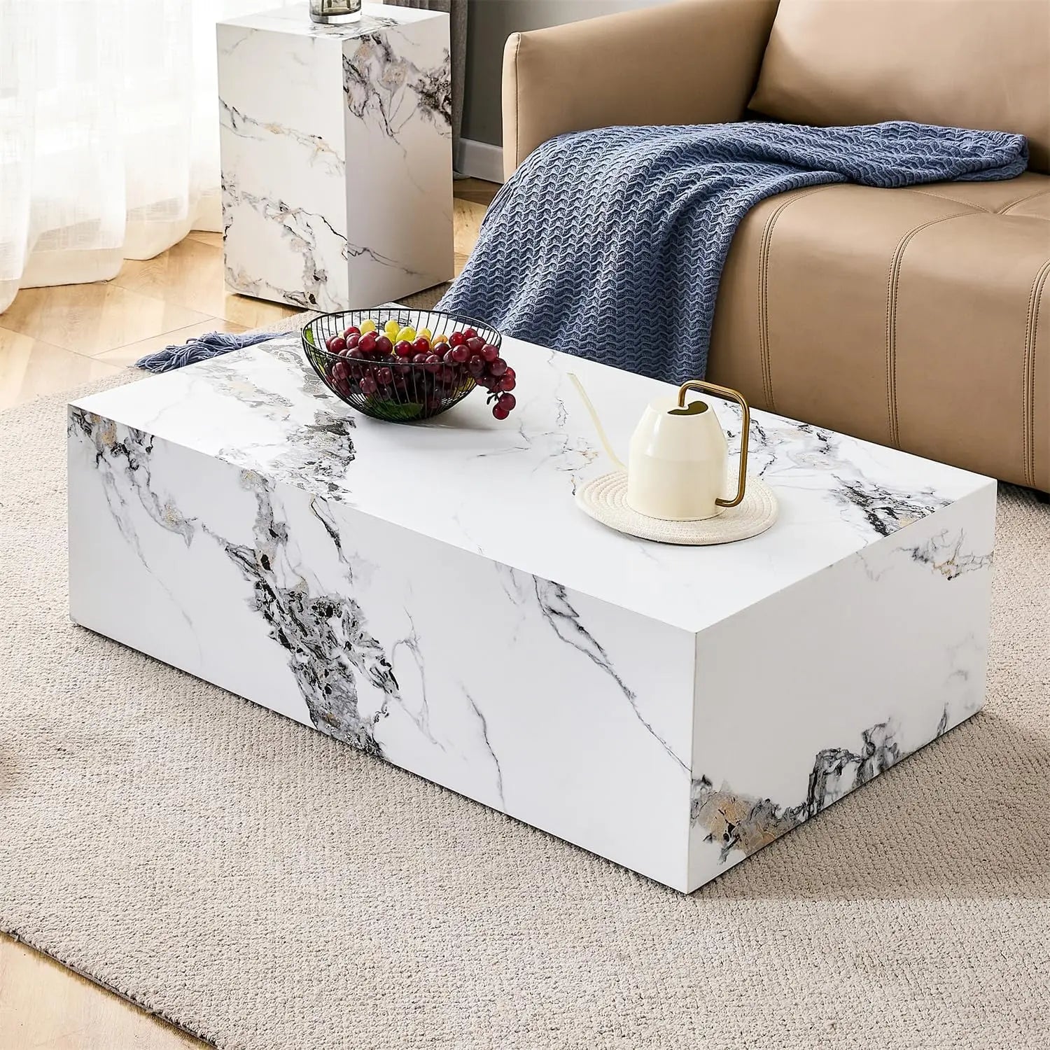 Coffee Table, Modern Faux Marble Table