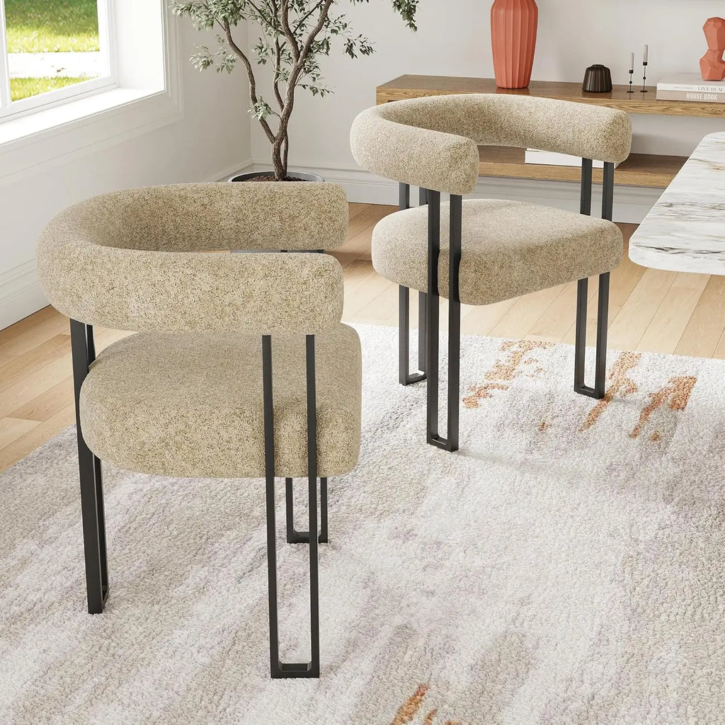 2 Upholstered, Bouclé Fabric Accent Armchairs, Cushioned Seat & Back