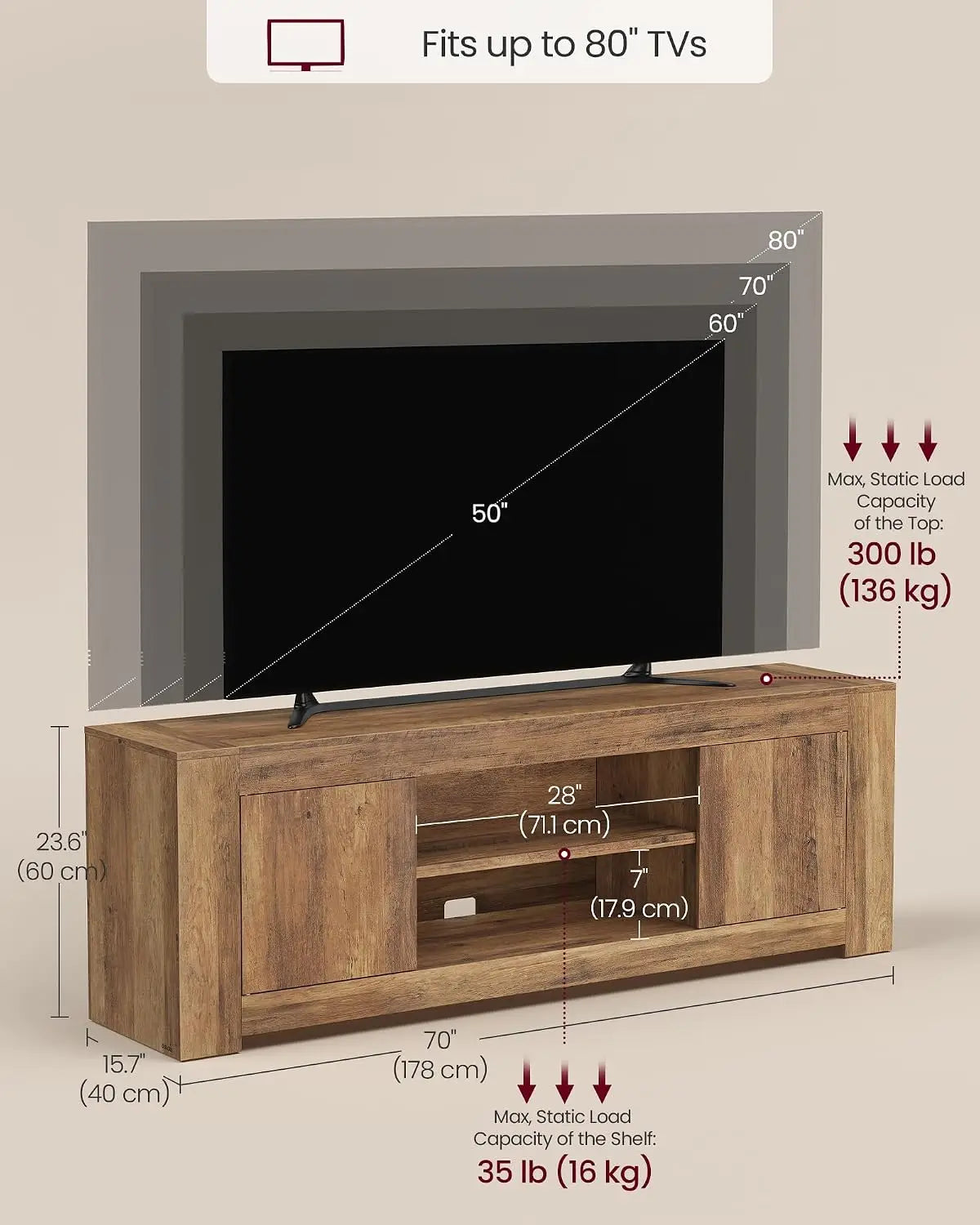70IN Farmhouse TV Stand Media Console Table with Storage Cabinets