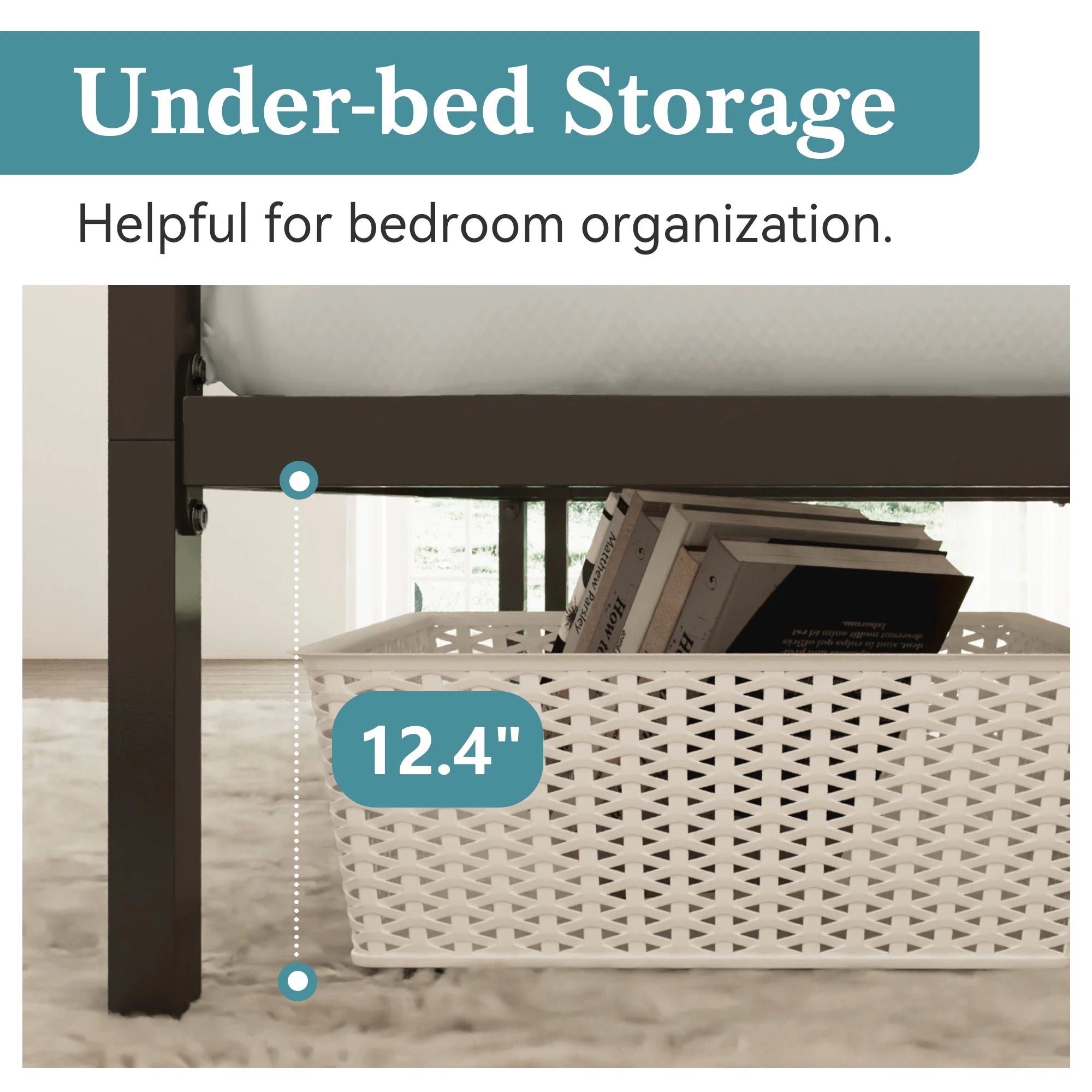 Canopy Bed Frame Enhanced 4-Poster 3-Metal Crossbar, No Box Spring Needed