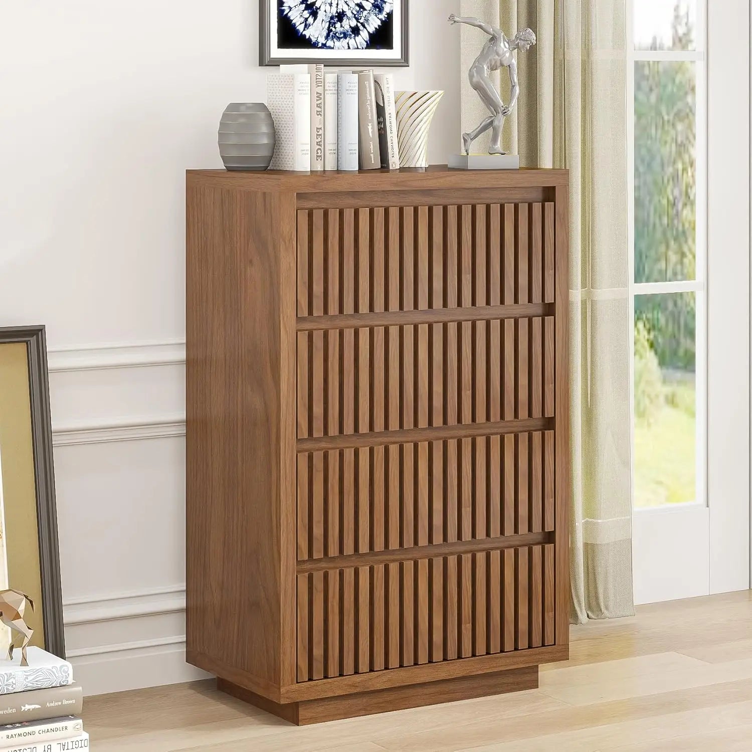 Fluted 9-Drawer Dresser, 58" Wide Vintage Chest of Drawers