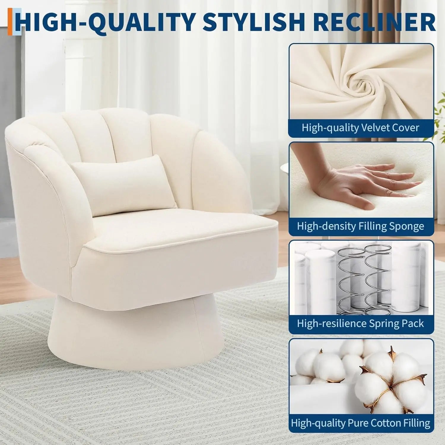 360° Swivel Barrel Armchair with Striped Backrest, Plush Padding Velvet
