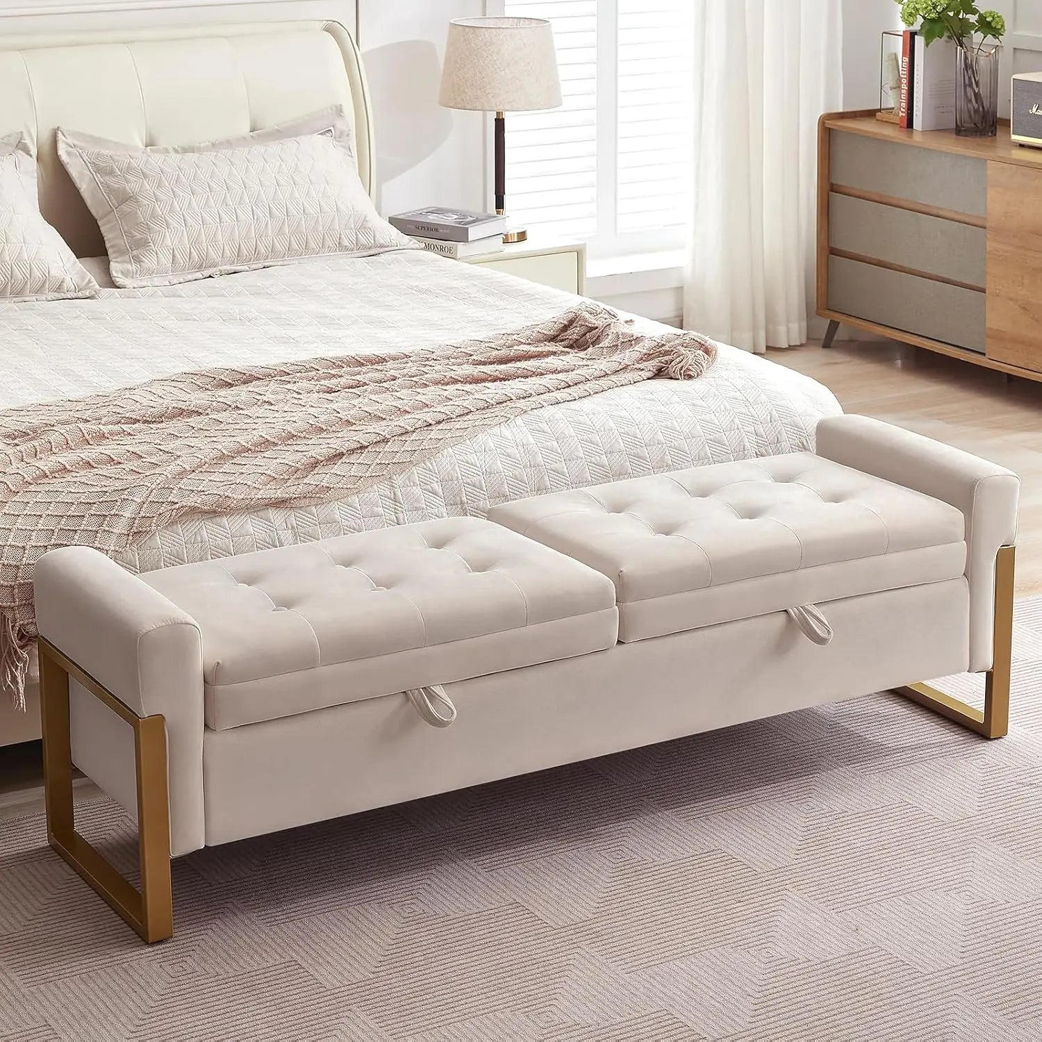67" End of Bed Ottoman Storage Bench Golden Legs