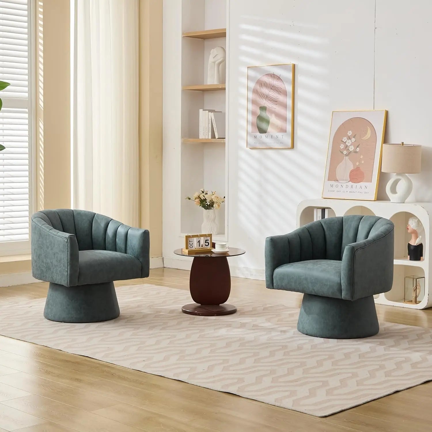 360° Swivel Velvet Upholstered Barrel Chair Set 2 Overstuffed Armchair