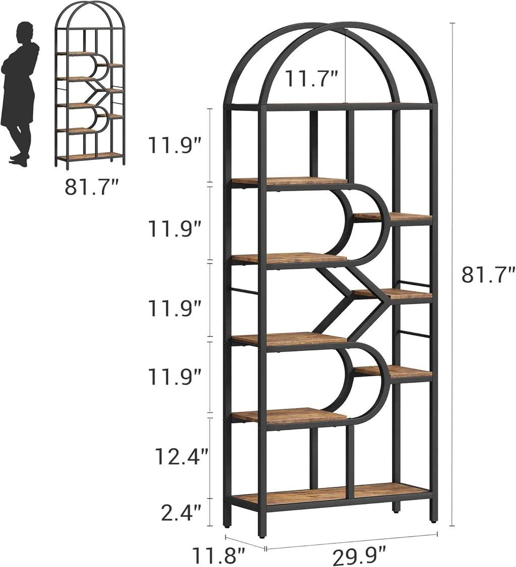 6-Tier Arched Bookcase 81.7in Tall, Geometric Large Open Shelves