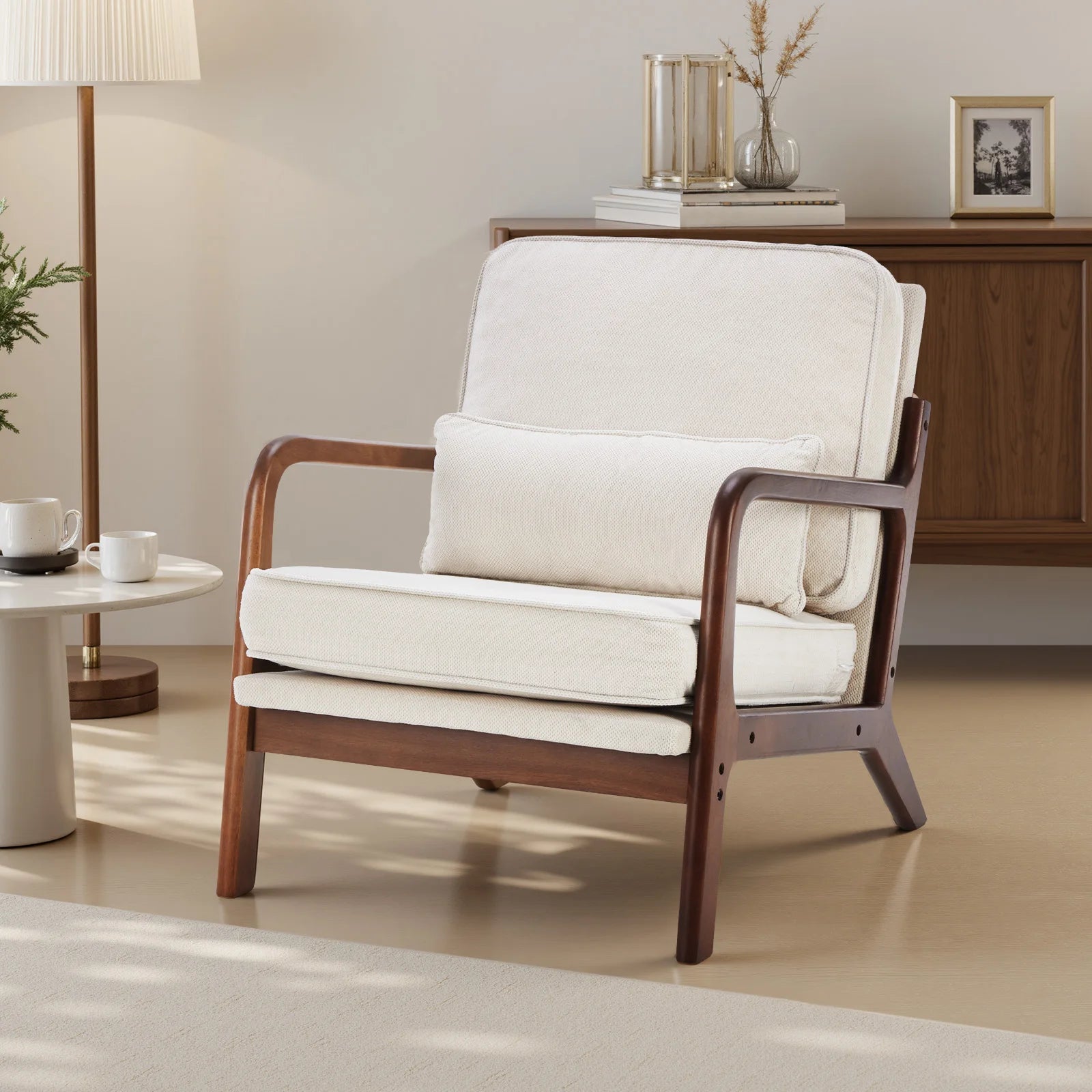 Chair Solid Wooden Frame, Arms and Waist Cushion