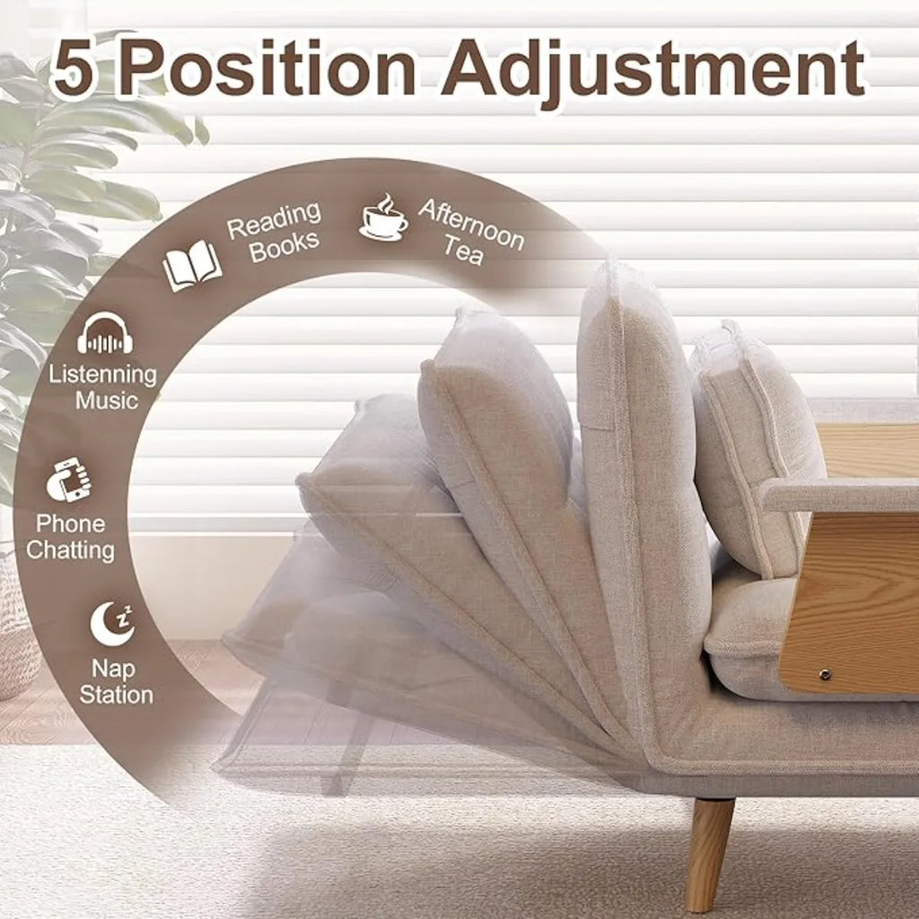 3-in -1 Sleeper Chair Bed, Linen Folding Armchair Sleeper, Adjustable Backrest