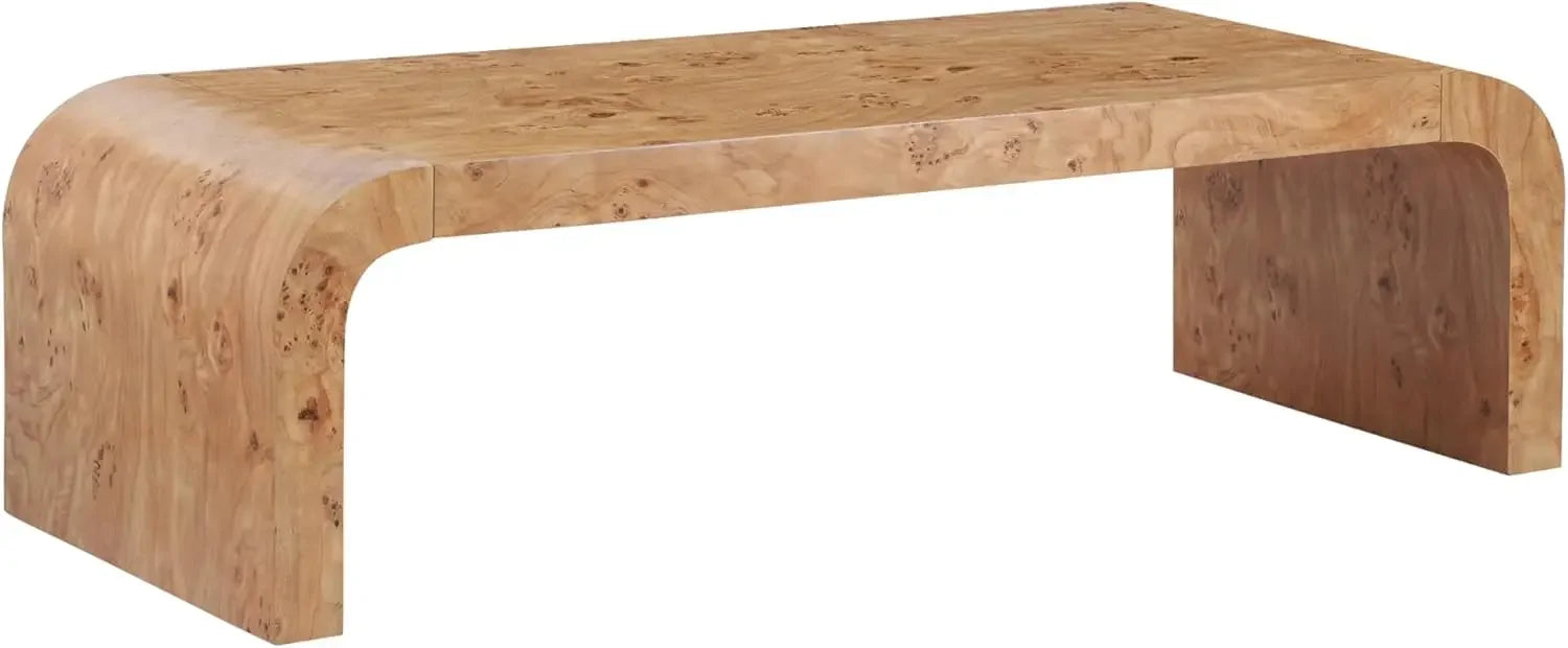 Burl Veneer Wood Coffee Table With Curved Edges