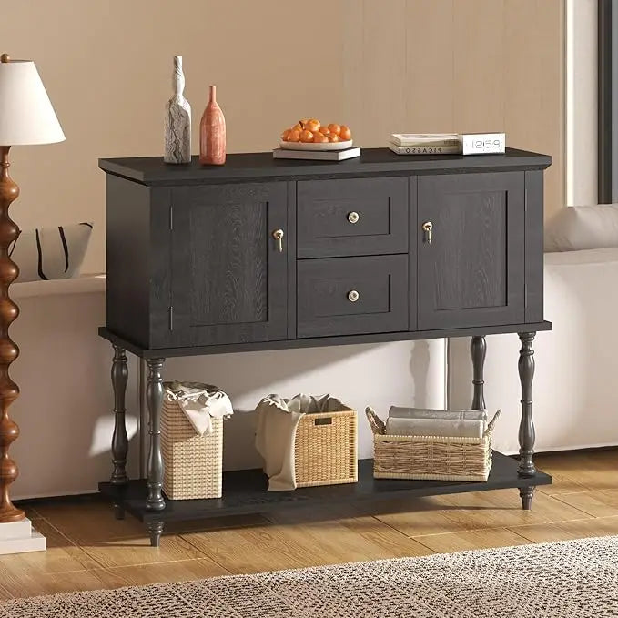 Console Table 2 Drawers 2 Storage Cabinets Open Shelf