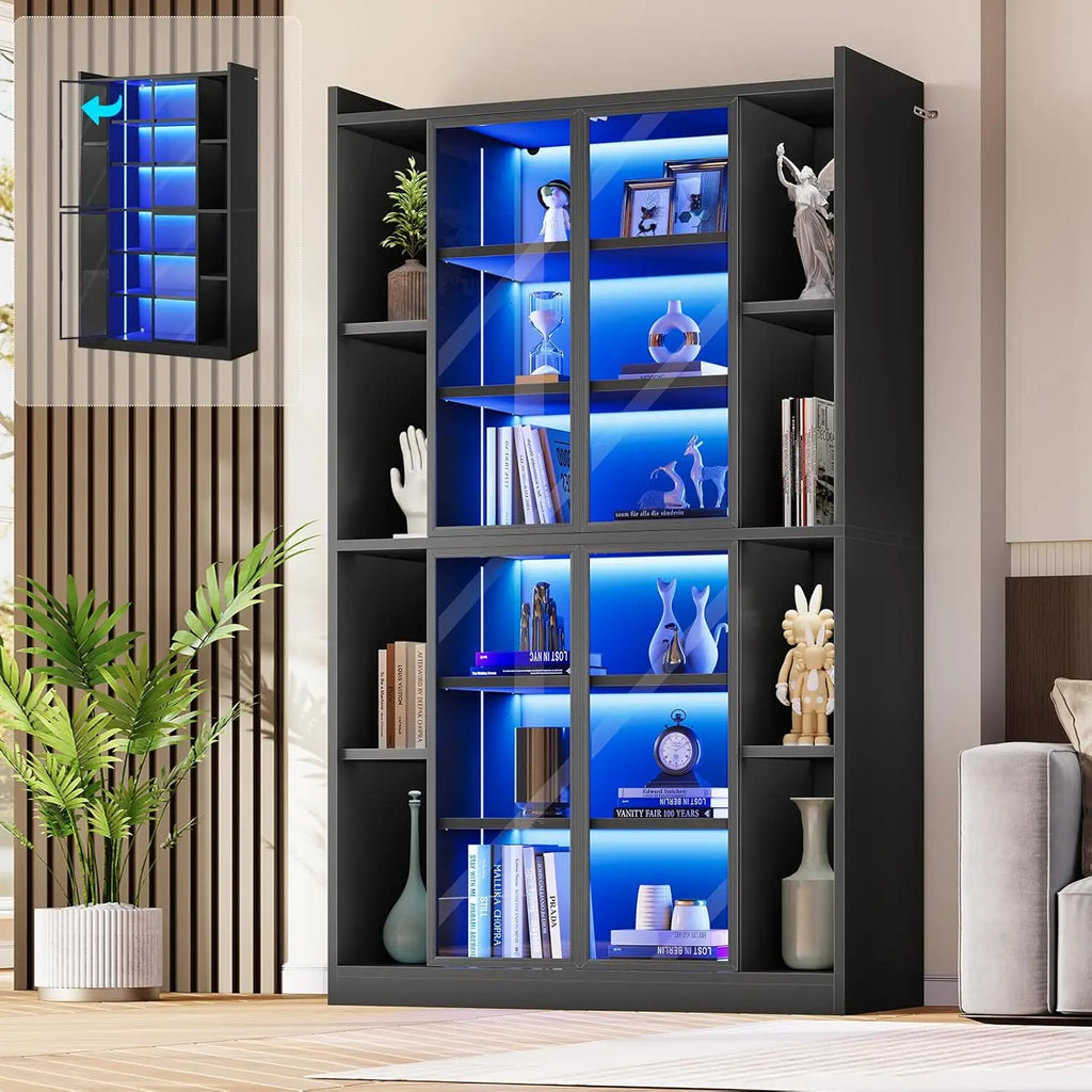 Cabinet Acrylic Glass Doors LED Lights, 70" Tall, Adjustable Shelves