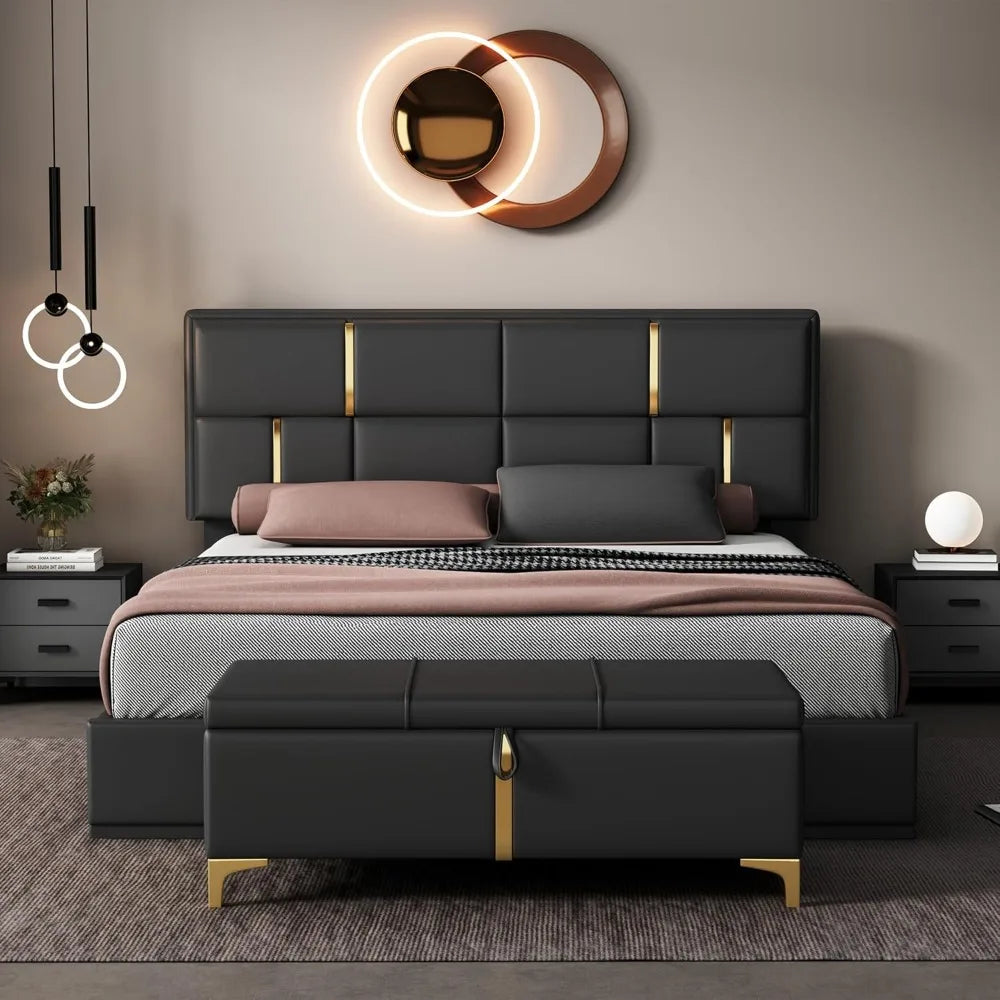 Queen Size Hydraulic Storage Bed w/Ottoman 2 Piece, Black
