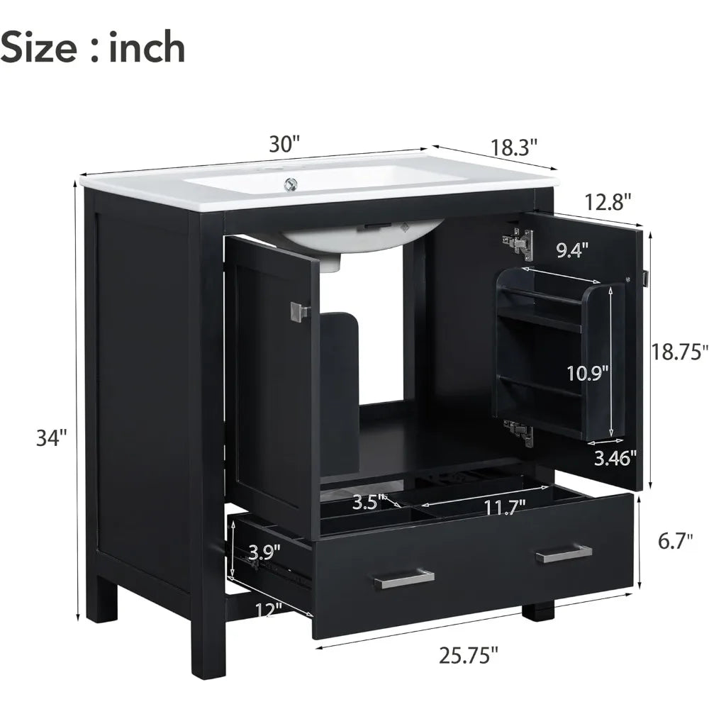 60" Separate 30" Double Sink Solid Wood 2 Cabinets 2 Drawers