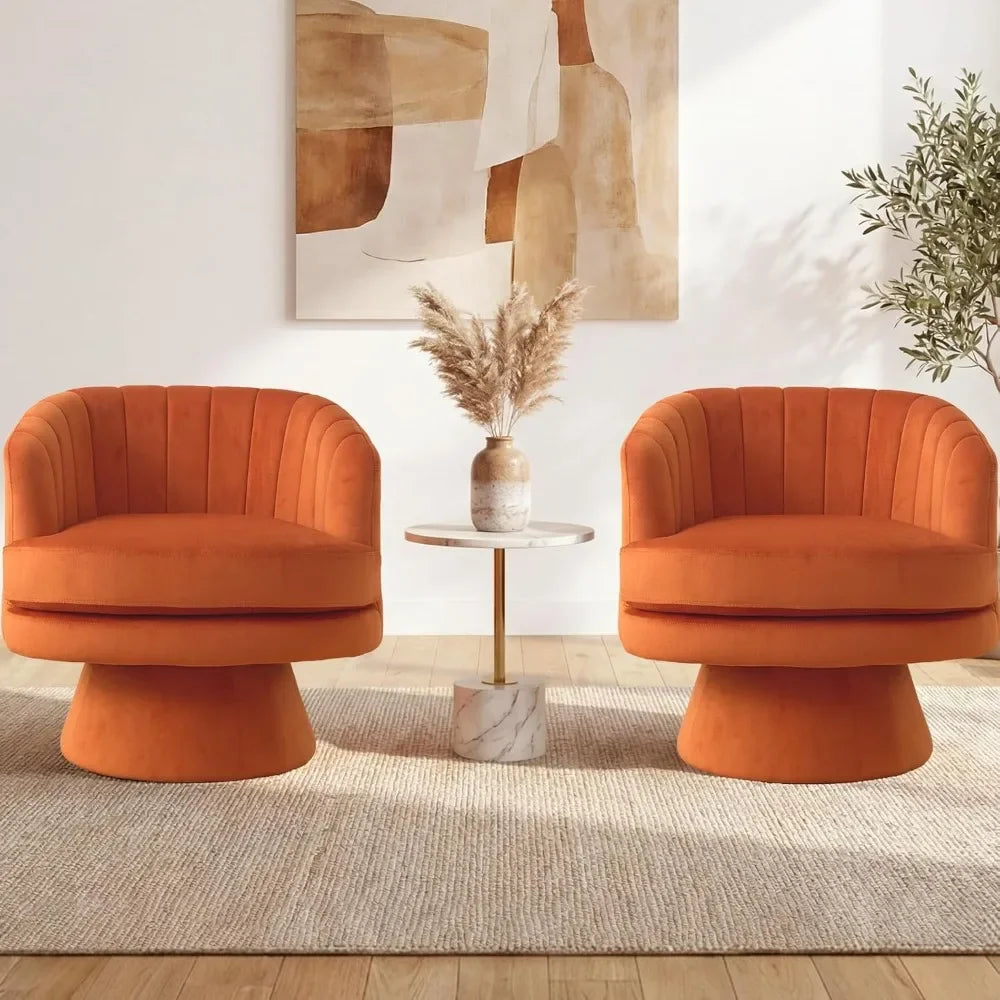 Velvet Barrel Chairs, Set of 2, 360° Swivel Accent Chairs, Armrests
