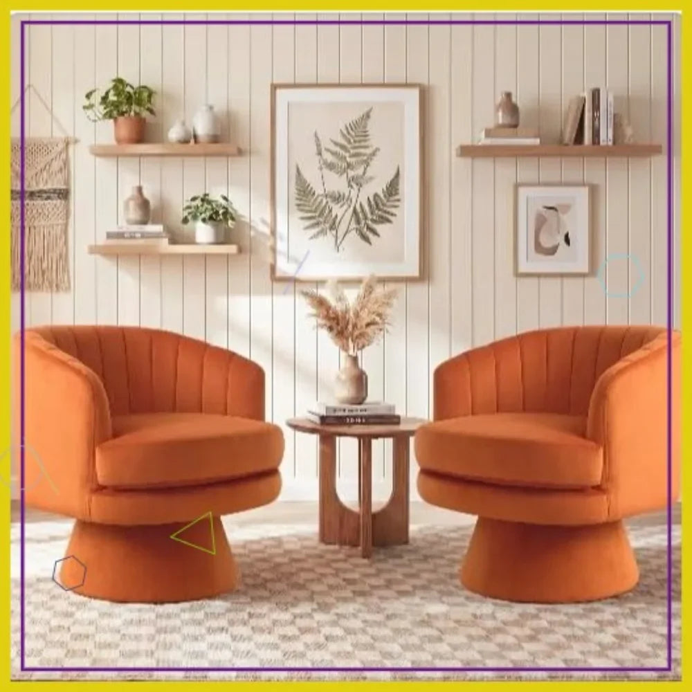 Velvet Barrel Chairs, Set of 2, 360° Swivel Accent Chairs, Armrests