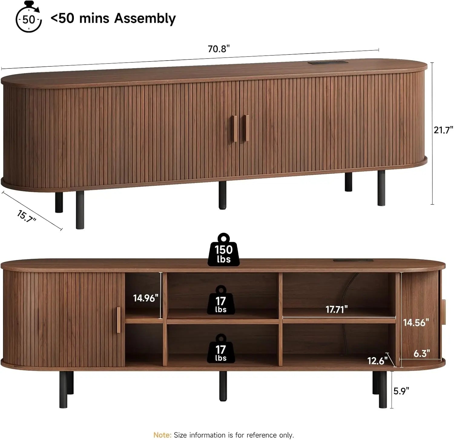 Entertainment Center Sliding Doors, Storage, Adjustable Shelves, Power Outlet