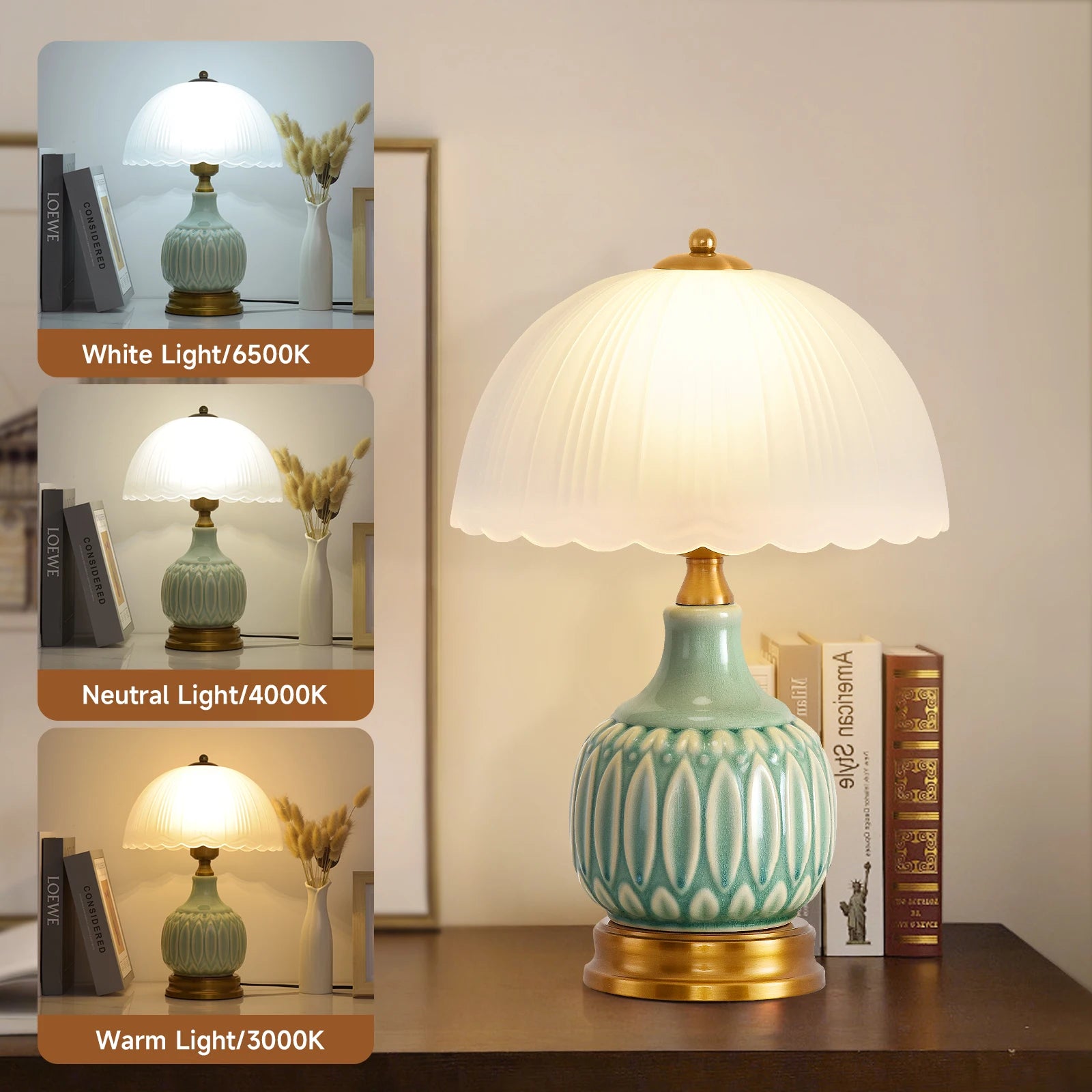 Vintage Gold Table Lamp, 40.64cm, Chinese Green Glass Lamp