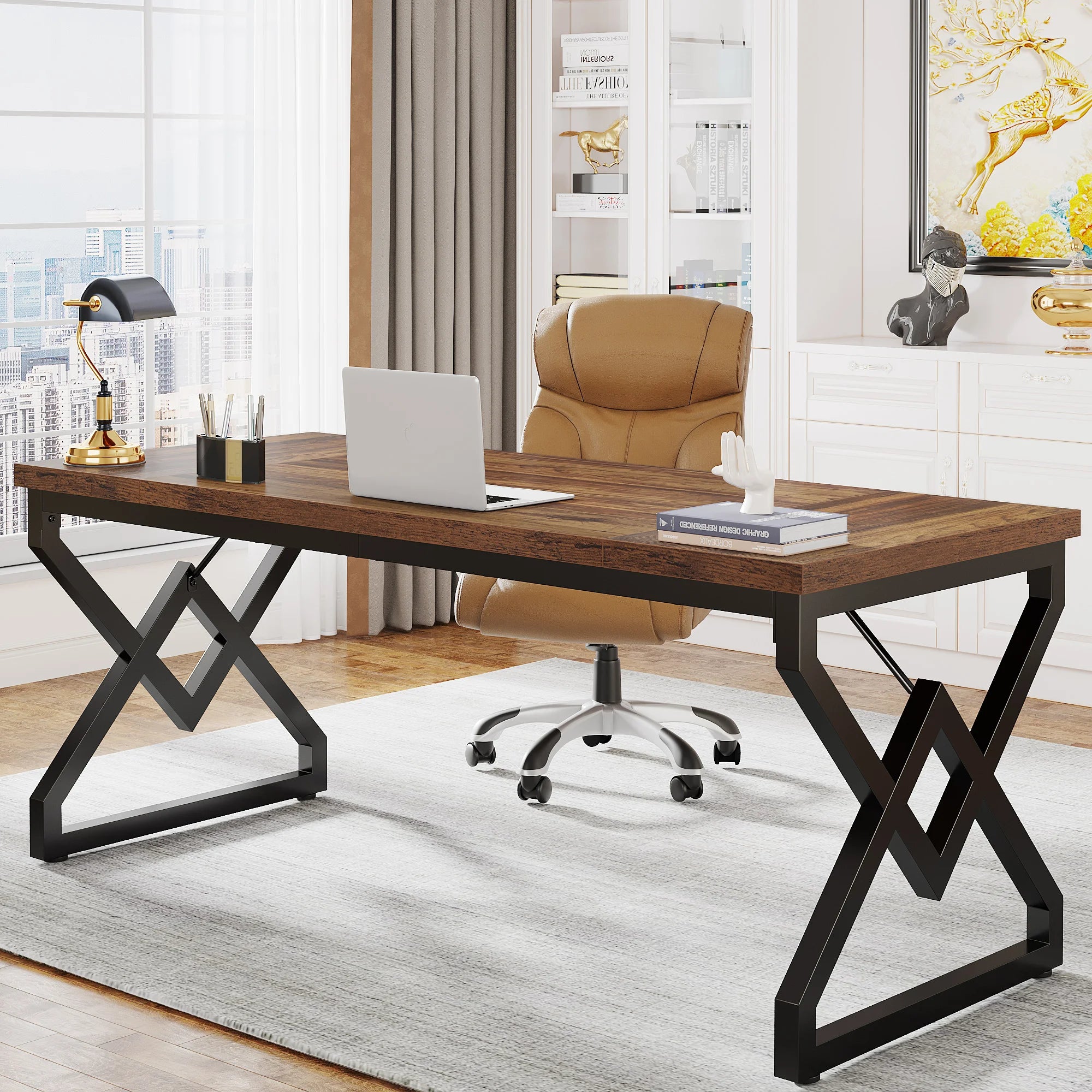 63" Large Executive Desk  / Home Office Desk, Metal Frame.