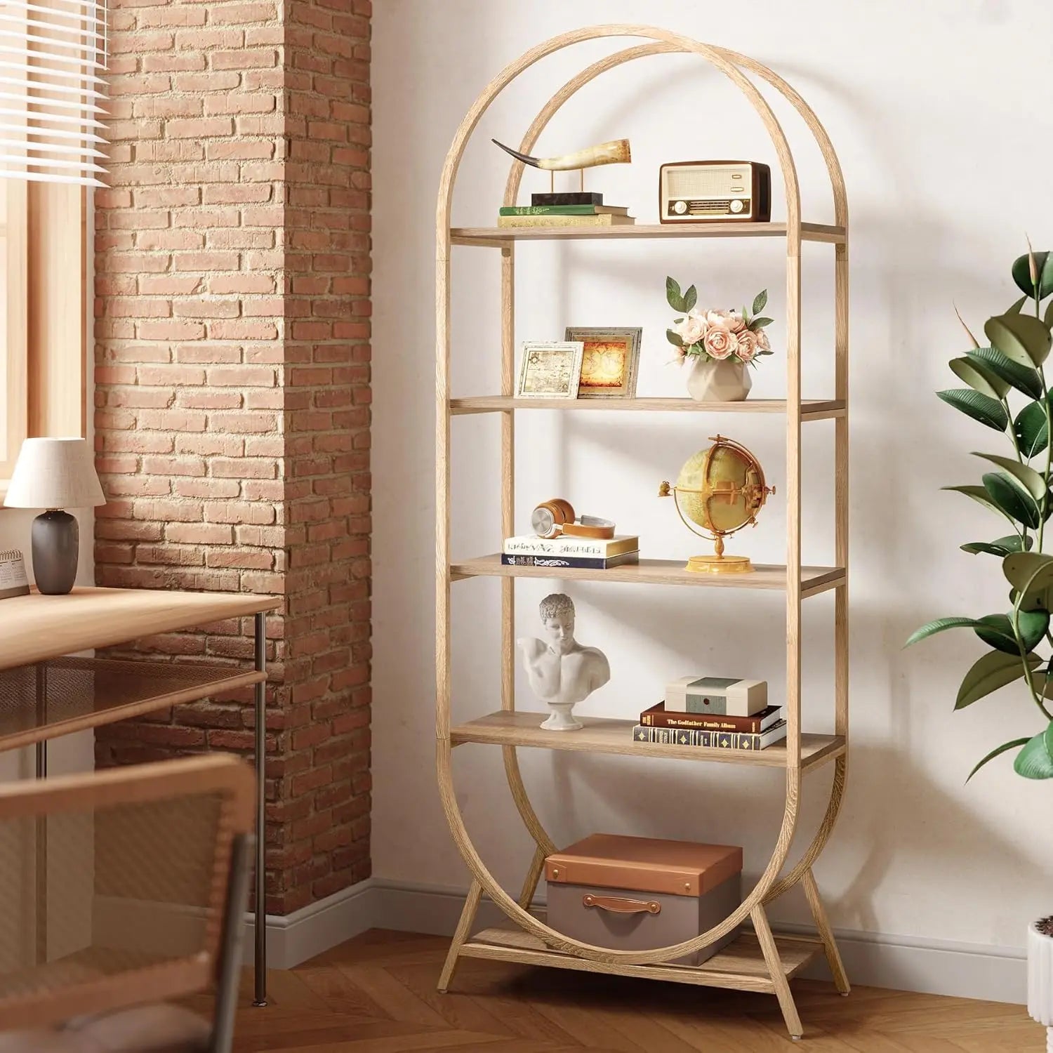 5-Tier Arched Bookcase, 70.8" Tall Open Book Shelves, Freestanding Display