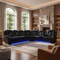 Leather Reclining Sectional Sofa LED Lights, Cup Holders, Storage