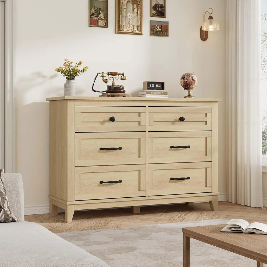 6-Drawer Dresser 47IN Wide Freestanding, Wooden Storage Chest