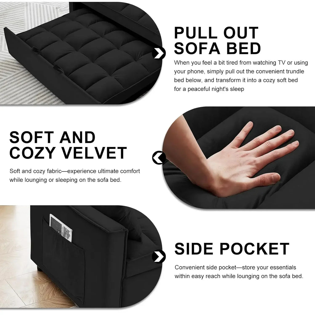 55" 3-in-1 Loveseat Sleeper Sofa Adjustable Reclining Pull Out