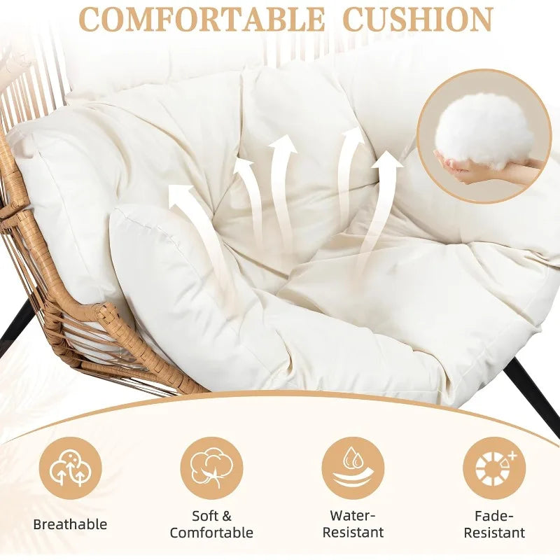 Oversized Wicker Patio Lounge Chair, Egg Chair, PE Rattan, Cushion