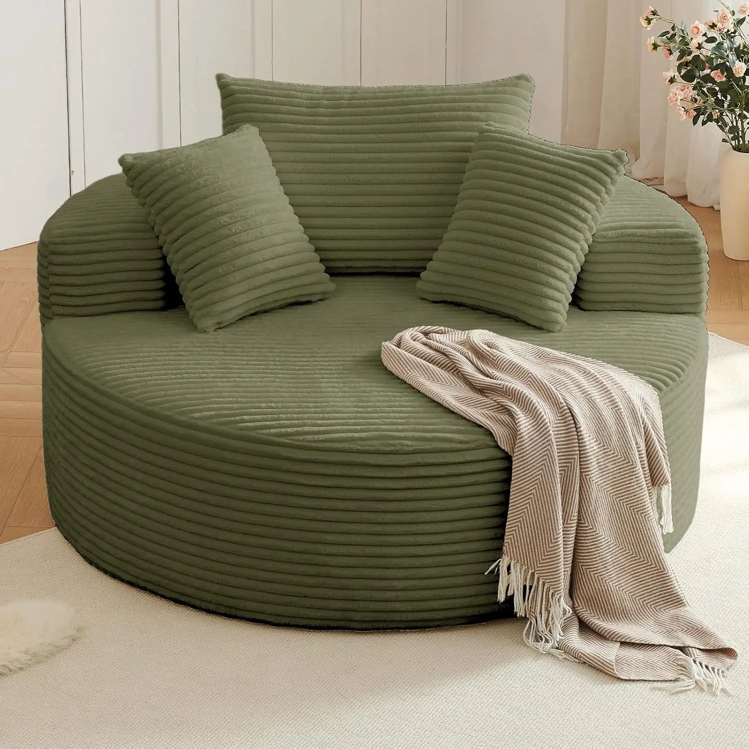 Oversized Circle Sofa Lounge Chaise, Corduroy Deep Seat Cloud