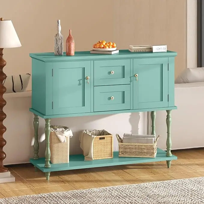 Console Table 2 Drawers 2 Storage Cabinets Open Shelf