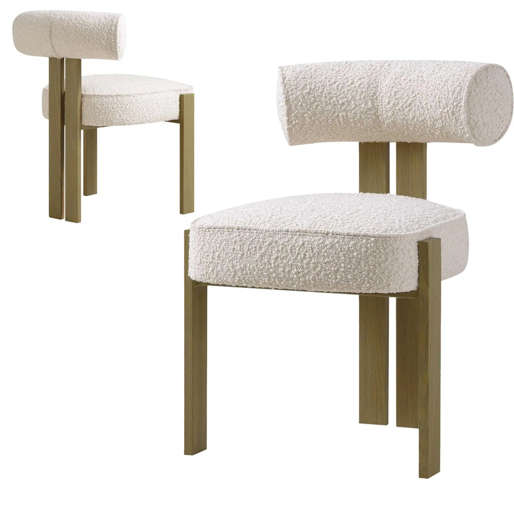 Plush Boucle Set of 2 Chairs, Upholstered Chairs Curved Backrest