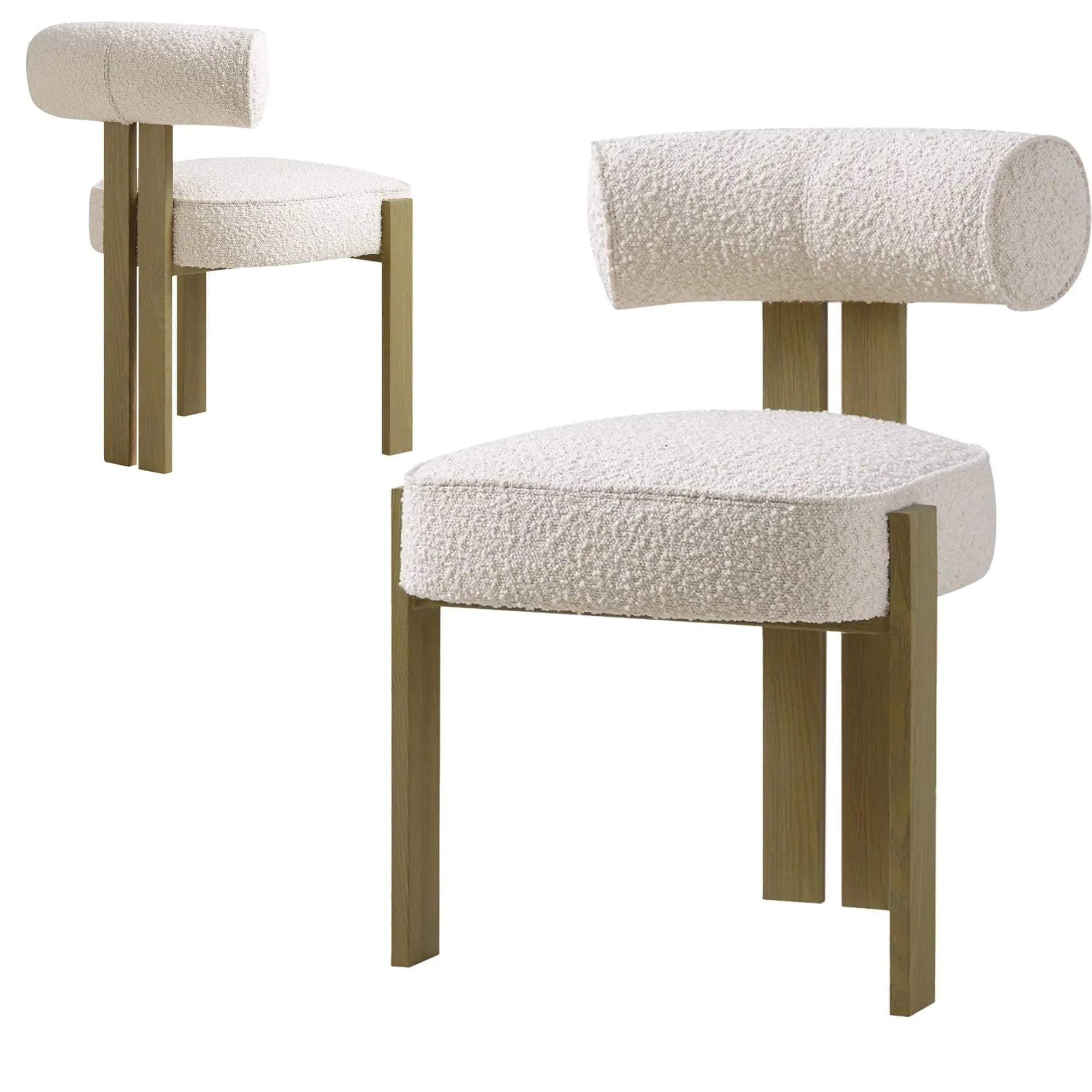 Plush Boucle Set of 2 Chairs, Upholstered Chairs Curved Backrest