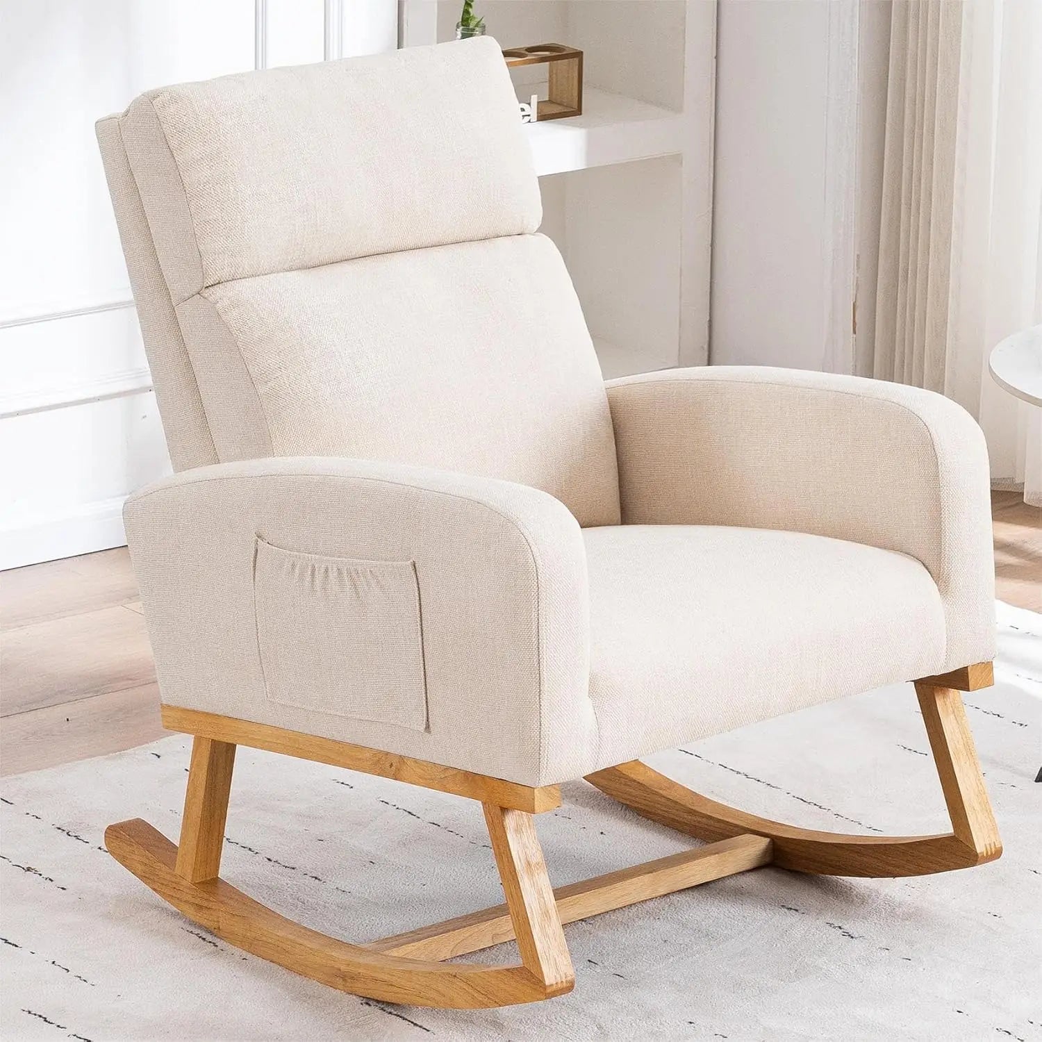 Rocking Chair, Sherpa Armchair with High Backrest
